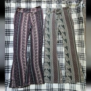 Charlotte Russe Boho Wide-Leg Pants - Pink/Purple and Gray